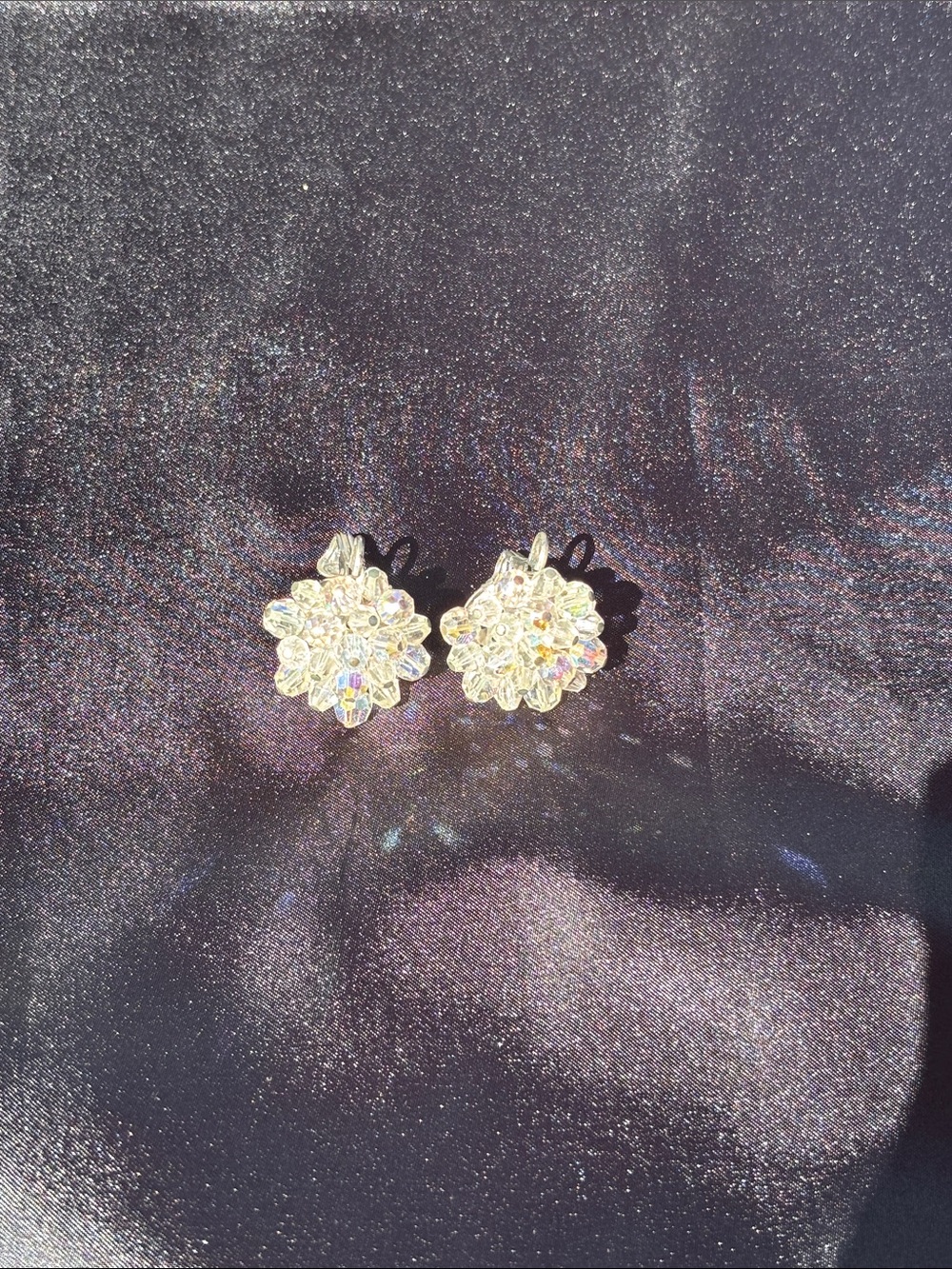 Vintage Aurora Borealis Crystal Bead Cluster Clip-On Earrings